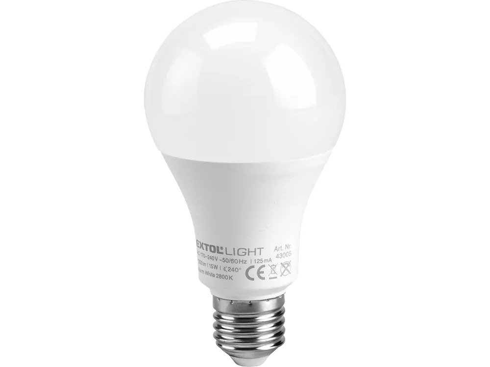 Echt žárovka LED klasická, 15W, 1350lm, E27, teplá bílá, EXTOL LIGHT 43005