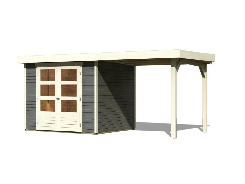 dřevěný domek KARIBU ASKOLA 3 + přístavek 240 cm (82905) tm. šedý Nur Für Kurze Zeit