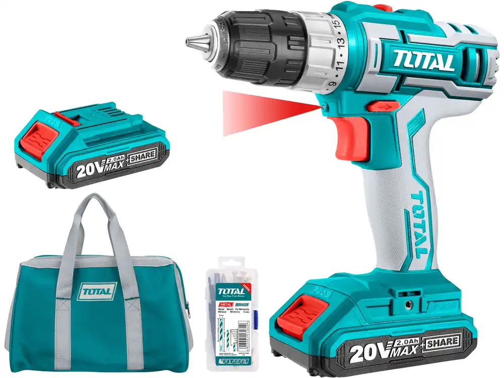 Top-Angebot TOTAL TDLI20025 vrtací šroubovák aku, 20V Li-ion (2x), 2000mAh, v tašce, sada 47 ks